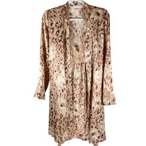 California Dynasty Vintage Beige Cheetah Floral 2 Piece Slip Dress Robe Set S/M